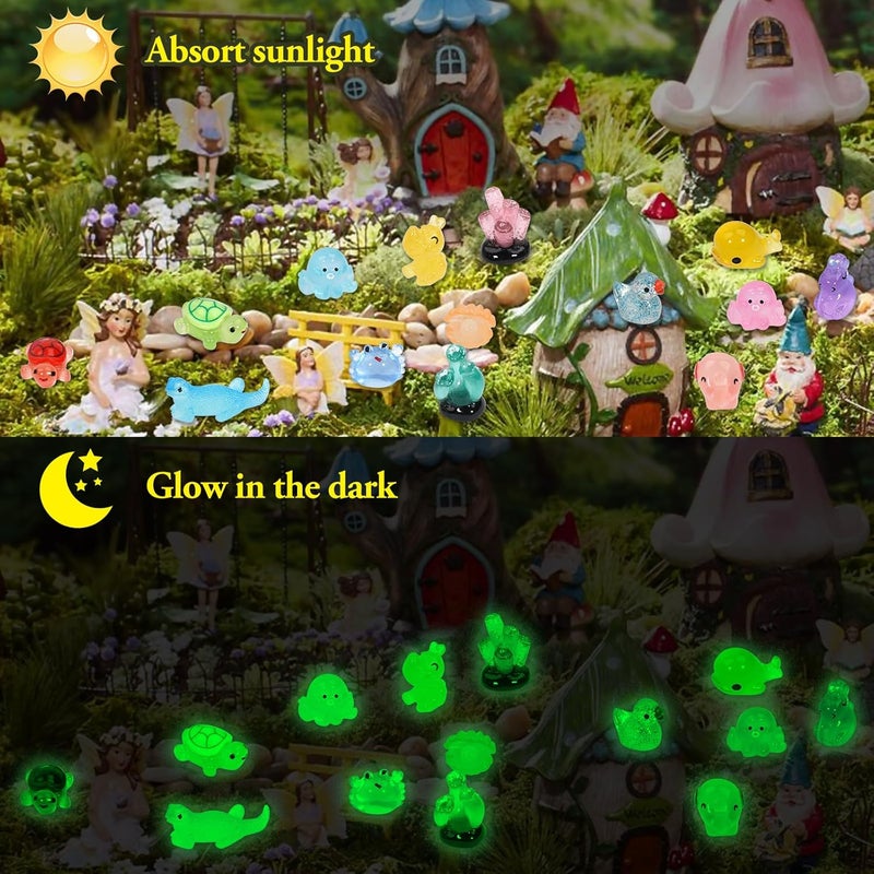 Lugailly Luminous Mini Resin Animals Figures to Hide, 72 PCS Small Animal Figurines Tiny Plastic Animals Bulk Glow in the Dark, Little Ducks Miniature Turtles Micro Unicorns for Fairy Garden Aquarium Decor - Image 5